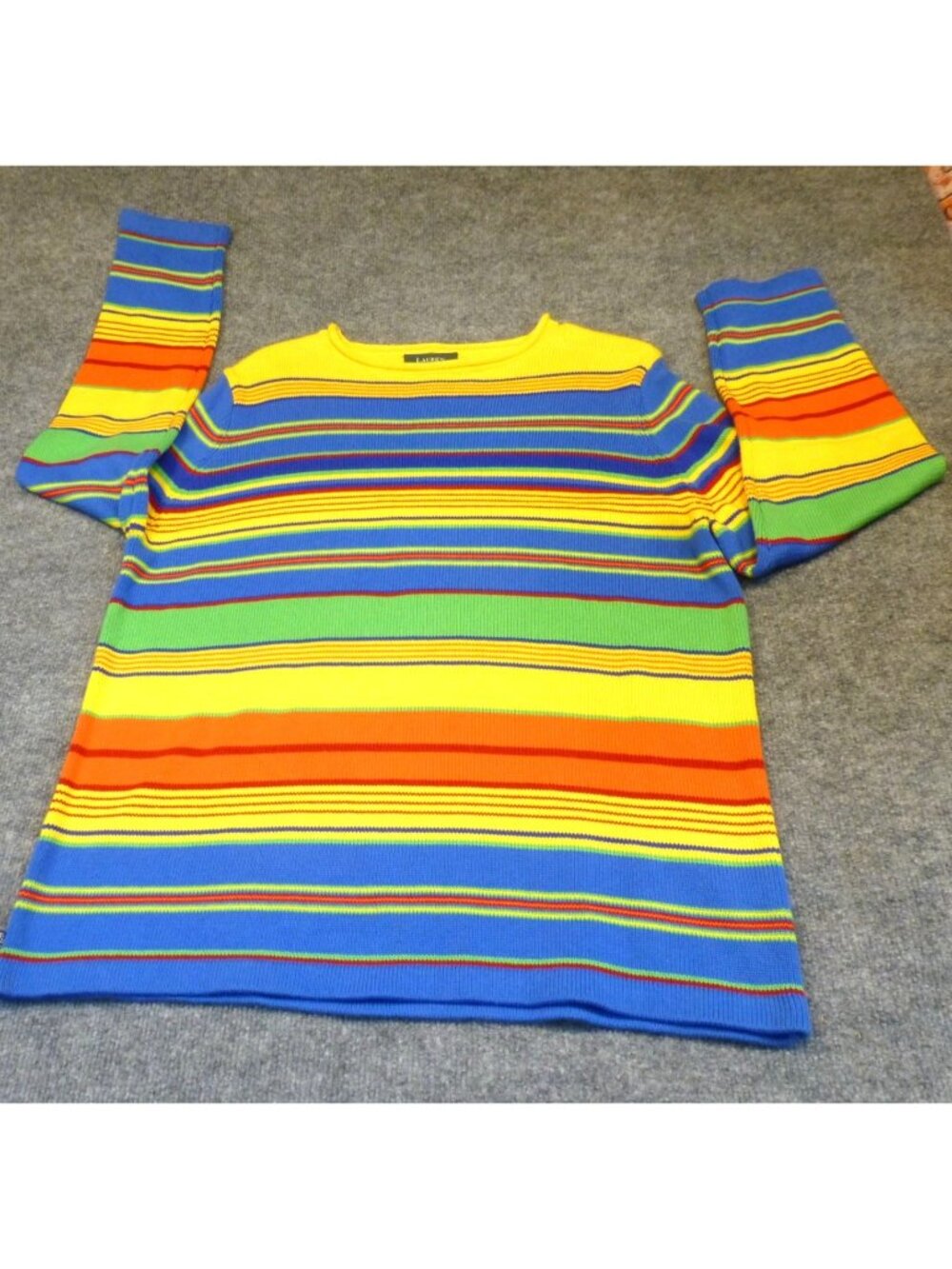 Vtg 90s Lauren Ralph Lauren Rainbow Striped Knit Sweater L 100% Cotton Kidcore Y